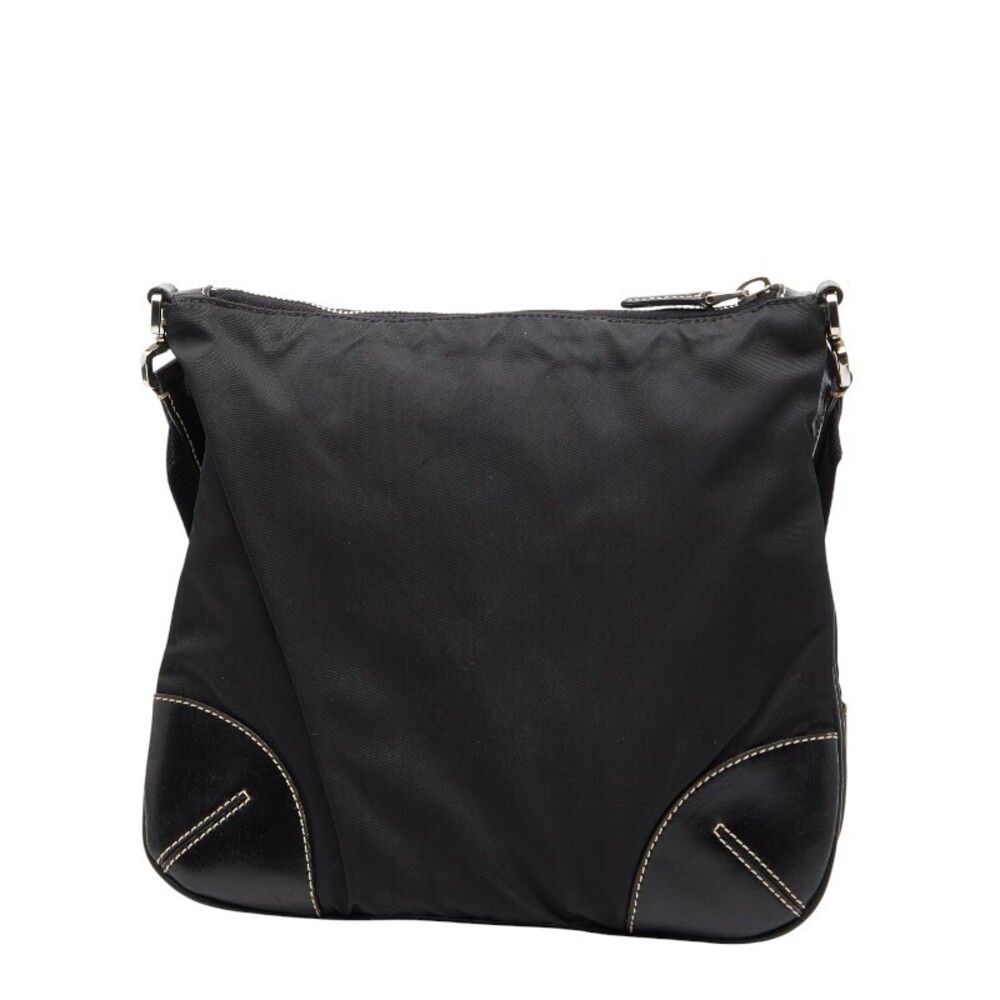 Prada black shoulder leather plate logo bag nylon triangle